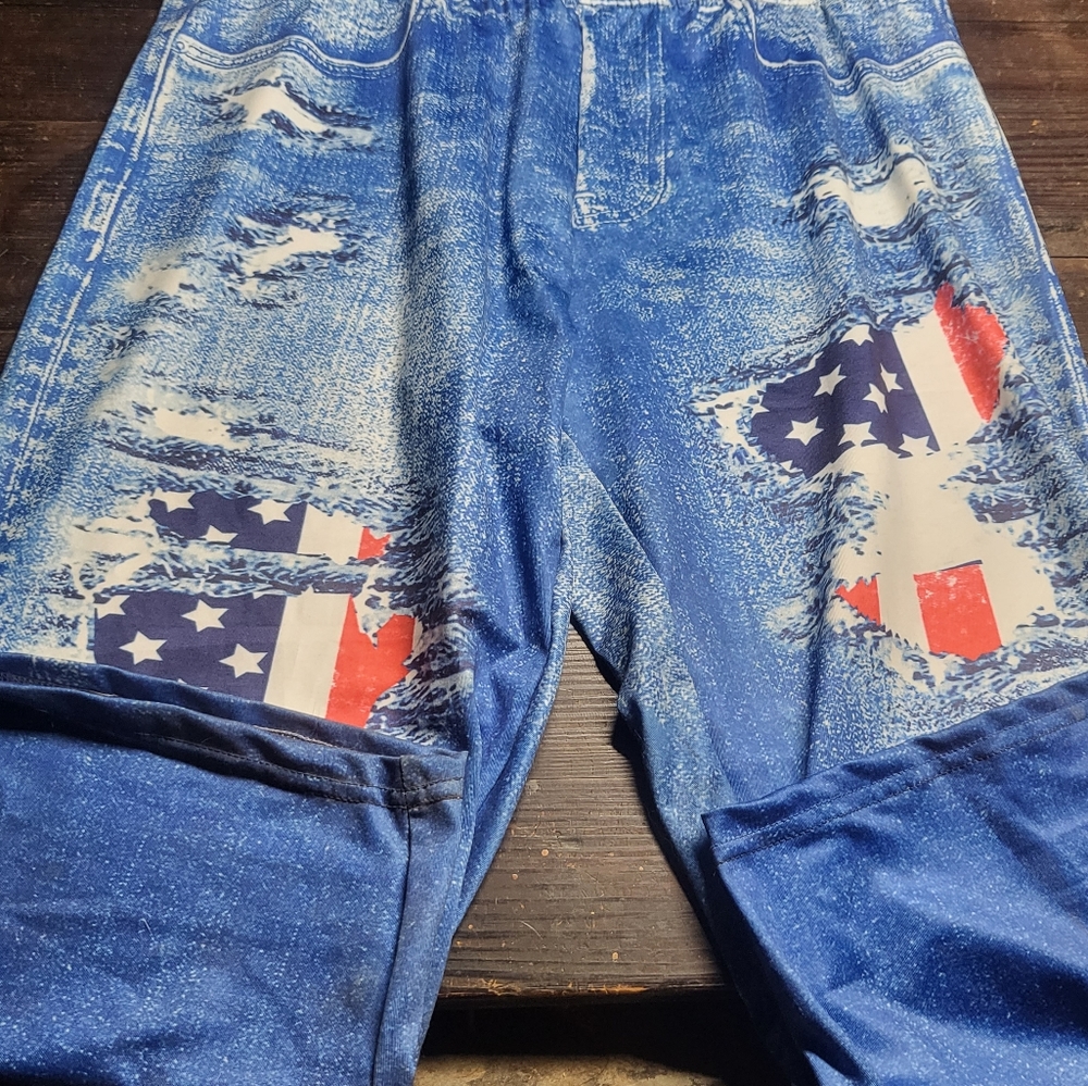 Patriotic "distressed look denim" jeggings